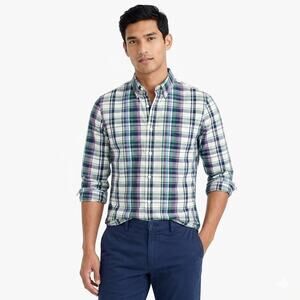NWT J. Crew Slim Untucked Flex Washed Oxford Shirt Mens sz Medium Plaid Preppy